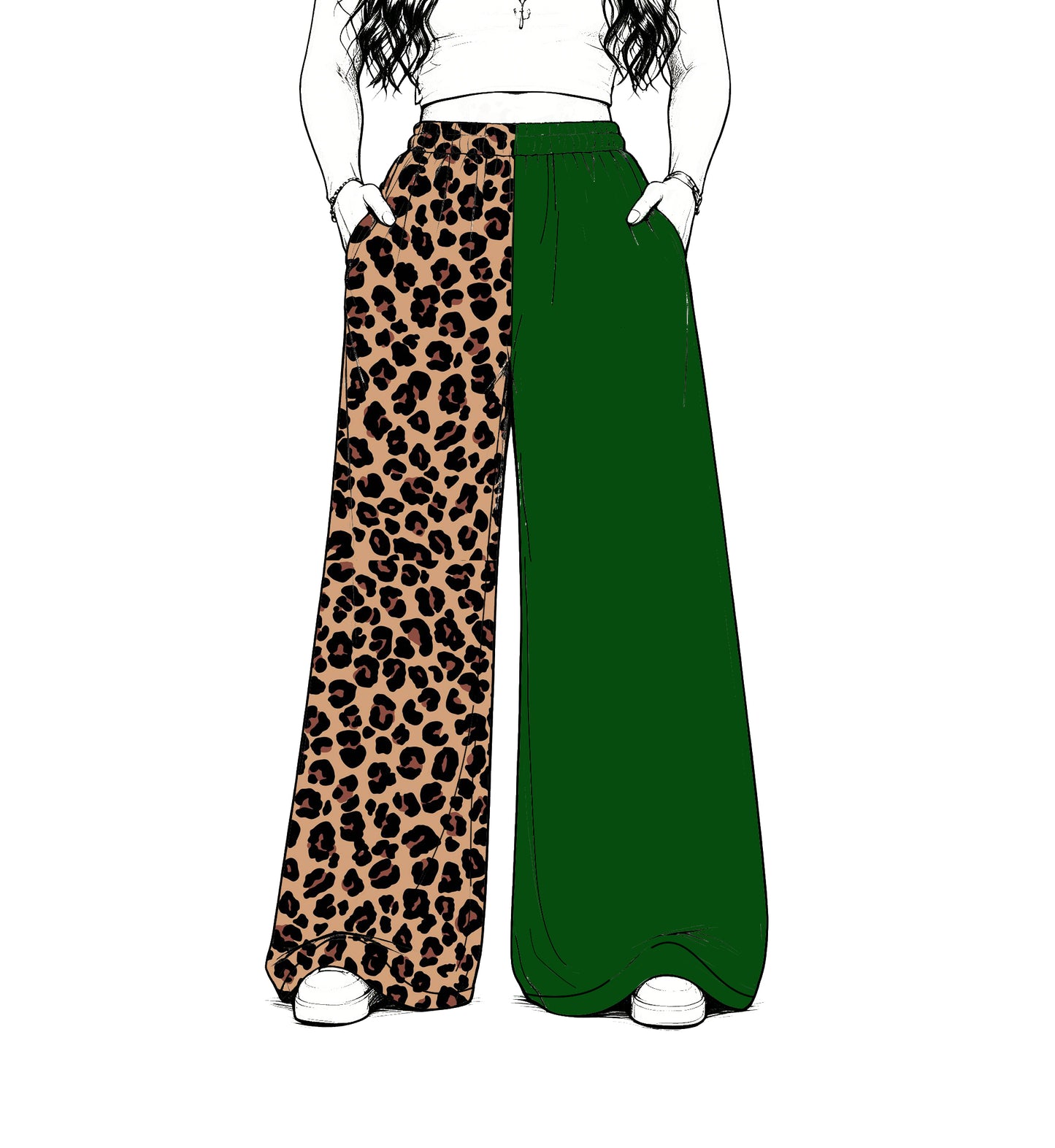 custom moq 5 mix size Baby Kids Green Leopard Patchwork Print Team Flare Pants Casual Bottom