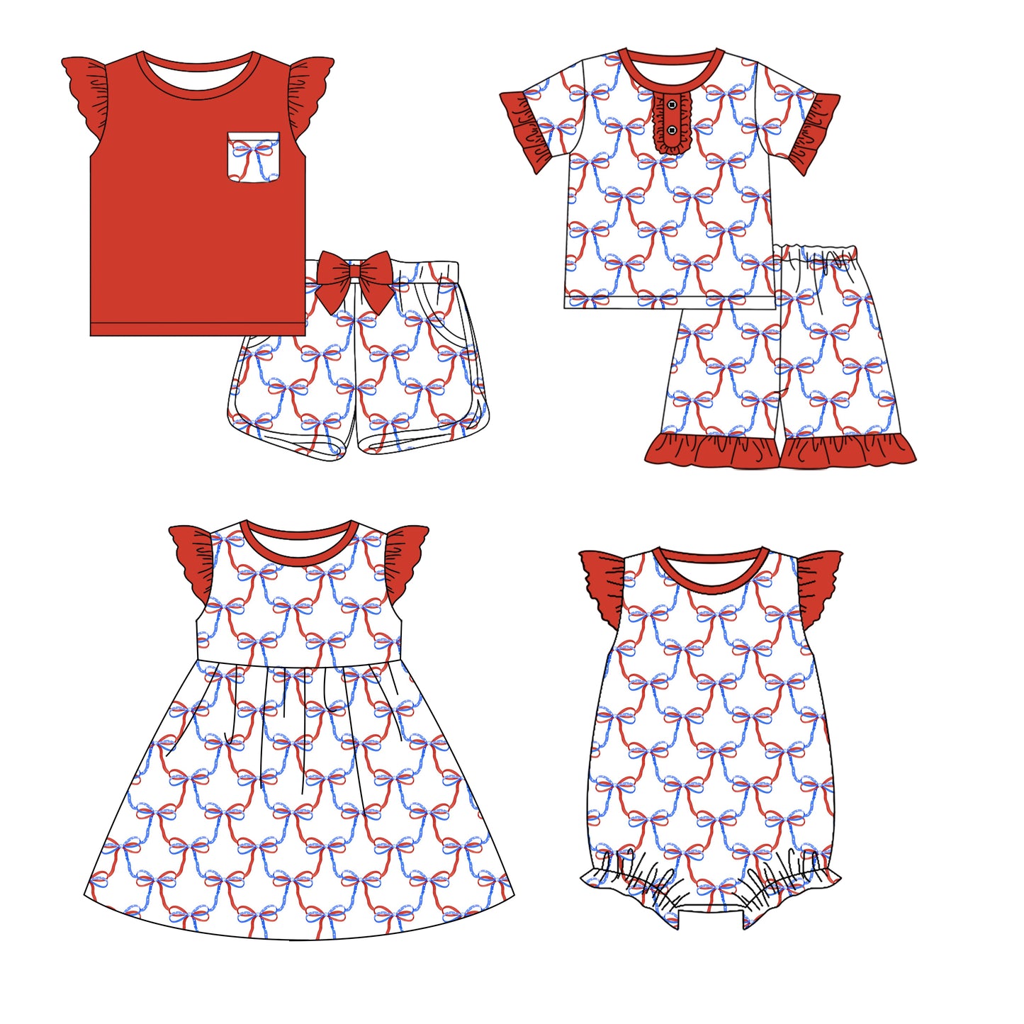 12.18 custom each style moq 5eta 4-6week Sibling Sister bow baby girl short sleeve shorts sets and sets 2 and girls romper and boy romper and dress match design