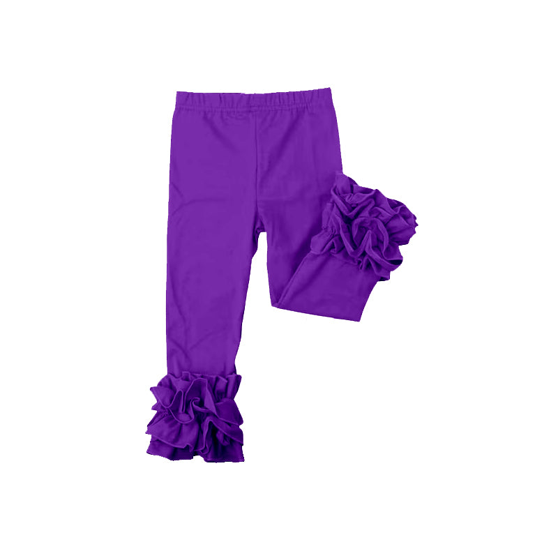 custom moq 5 girls icing cotton pants Deep purple pleated ruffle trousers