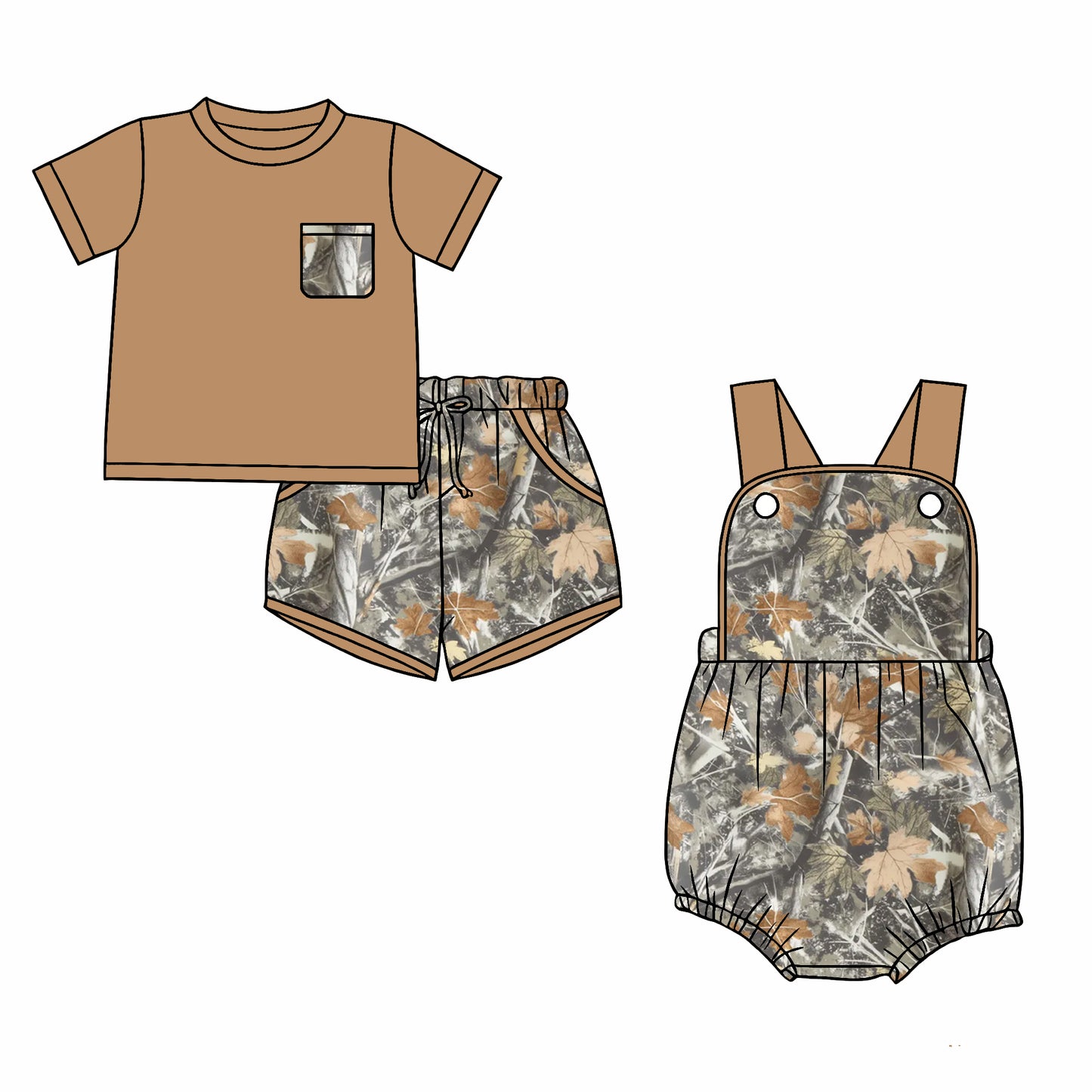 Custom moq 5 mix size Sibling Branch-Patterned Baby Boys Romper Short-Sleeved Top And Shorts Set for Infants