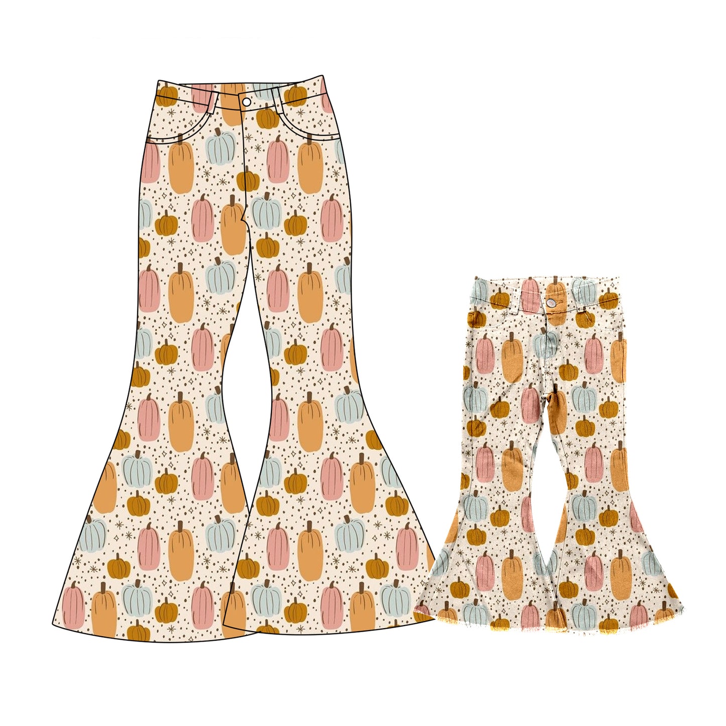 5.15custom each style moq 5eta 4-5week pumpkin prints Black polka dot beige trousers for adults and children
