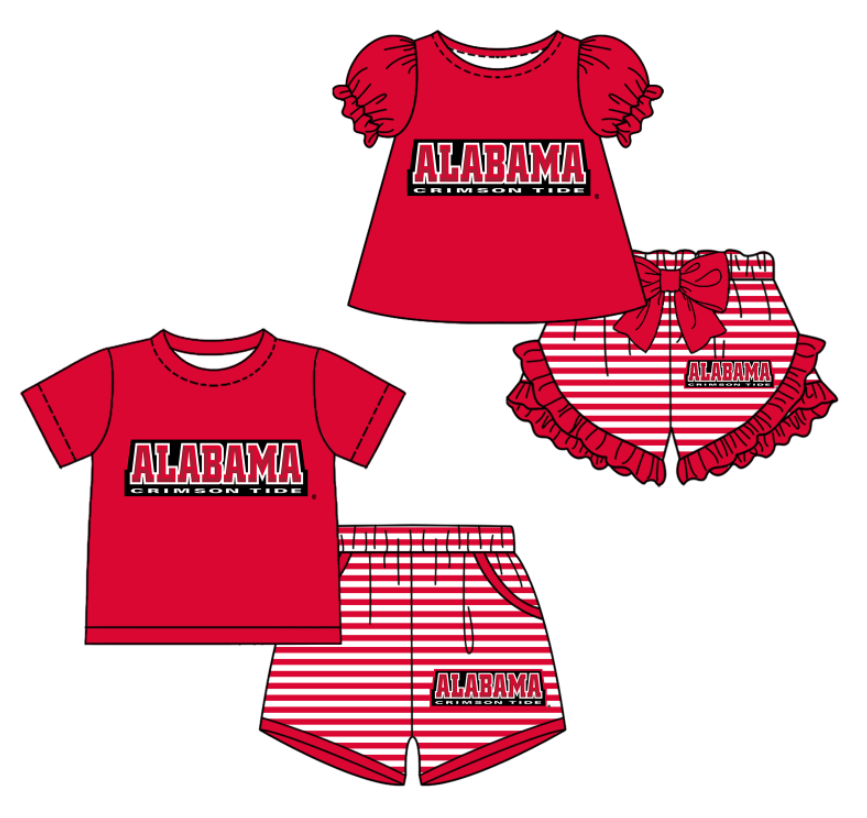 Custom moq 5 mix size milk silk summer teams red Baby Girl Boy Short-Sleeved Shorts Set Toddler Kids Clothing Set