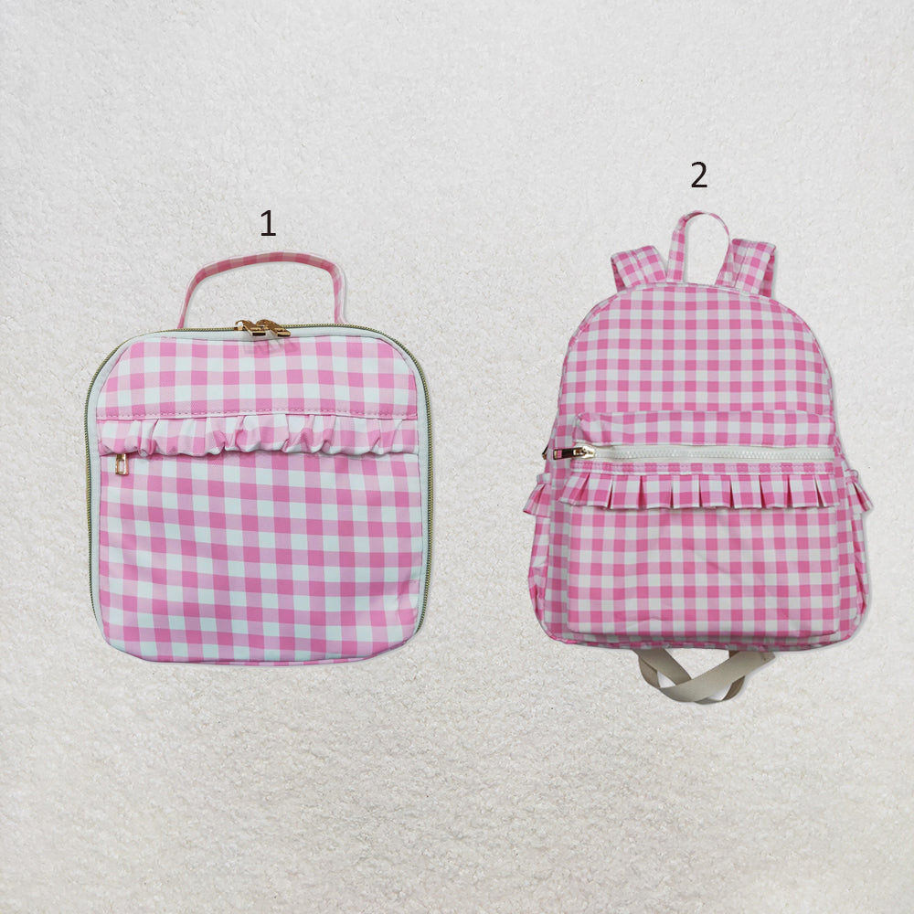 RTS NO MOQ Sibling Bags Cute Clothes Baby Kids Pink Checkered Backpacks Bags Boxes
