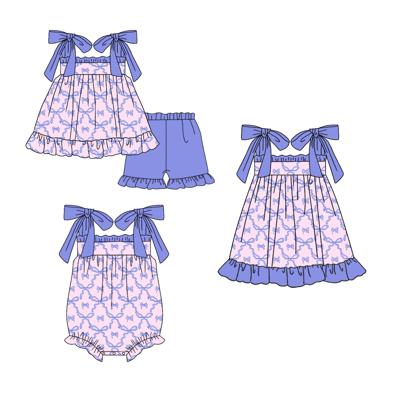 12.19 custom each style moq 5eta 4-6week Sibling Sister bow baby girl short sleeve shorts sets and dress and rompers match family design