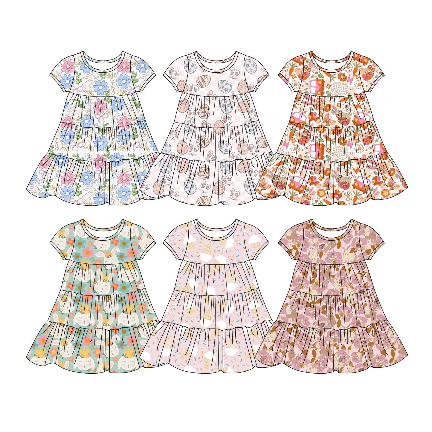 25.11.12 custom each style moq 5 eta 6-8week Sibling Sister bunny baby girl short sleeves dress 6 match design