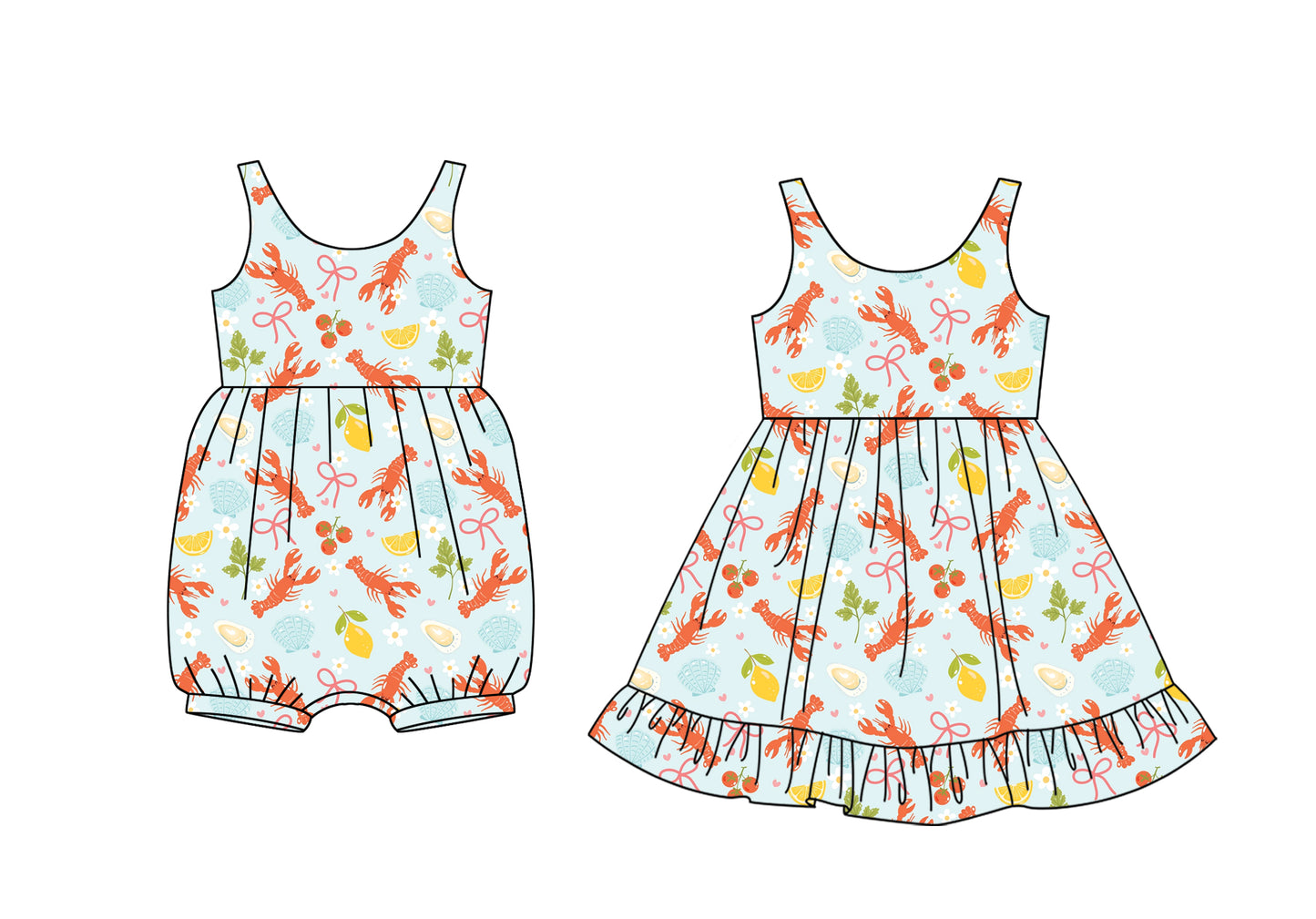 25.12.17 custom each style moq 5 eta 6-8week Sibling Sister lobster bow baby short sleeve romper and dress match design