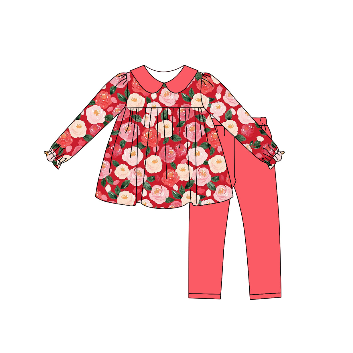 9.7 custom each style moq 5eta 4-6week baby girls clothes floral long sleeve pants sets
