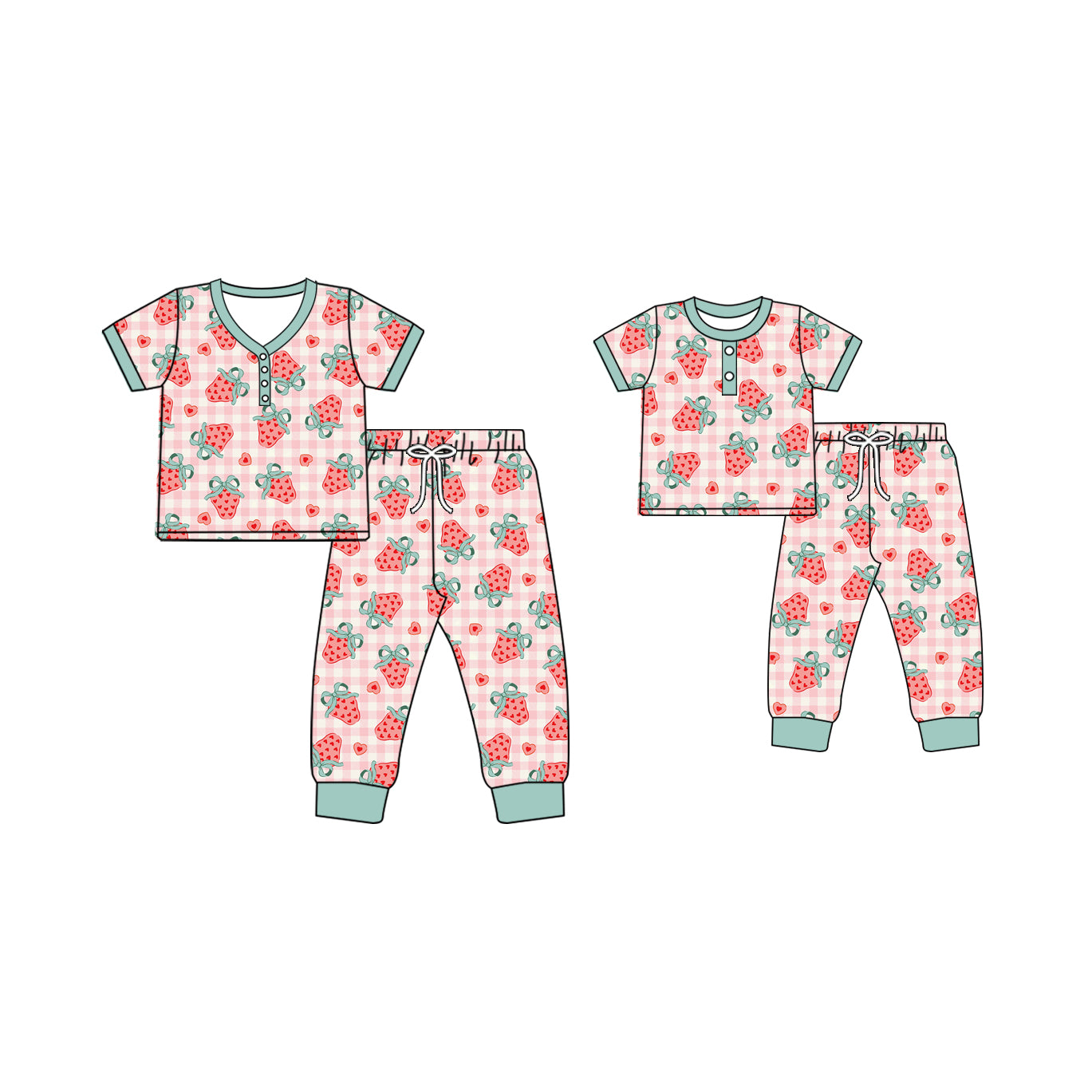12.3 custom each style moq 5eta 4-6week Sibling Sister strawberry baby girls short sleeve pants sets and adult sets match design