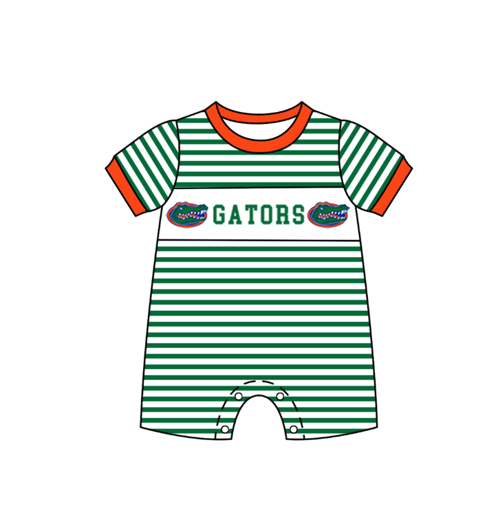 Custom moq 5 mix size milk silk summer teams Boys Short Sleeve Top Green Striped Shorts Set With Matching Romper Girls Flutter Sleeve Polka Dot Dress Romper