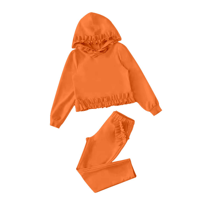 7.11 custom each style moq 5eta 4-6week cotton clothes orange hooded long sleeve pants baby girls sets