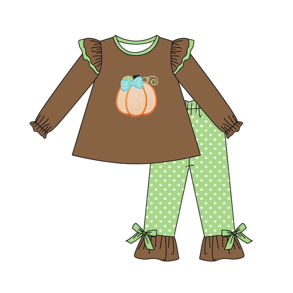 5.29 custom each style moq 5eta 4-5week Sibling Sister pumpkin brown girls outfits and baby romper match family design
