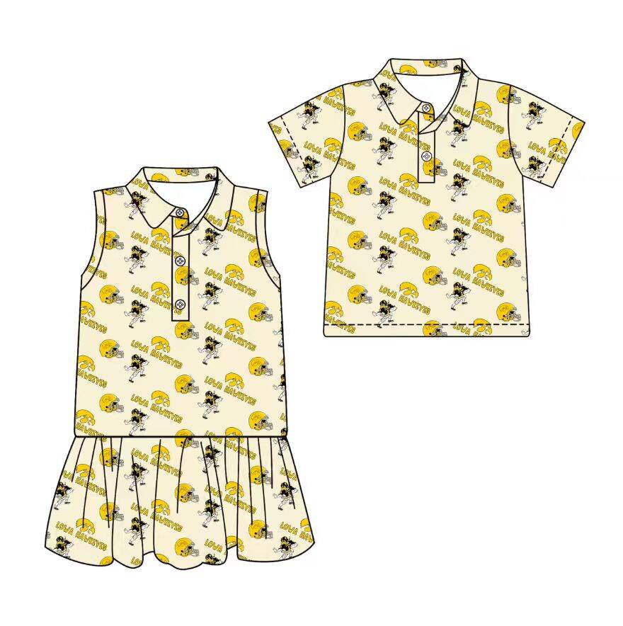 Custom moq 5 mix size milk silk summer teams Yellow Sleeveless Dress for Baby Girl Short-Sleeved Polo Shirt for Boy