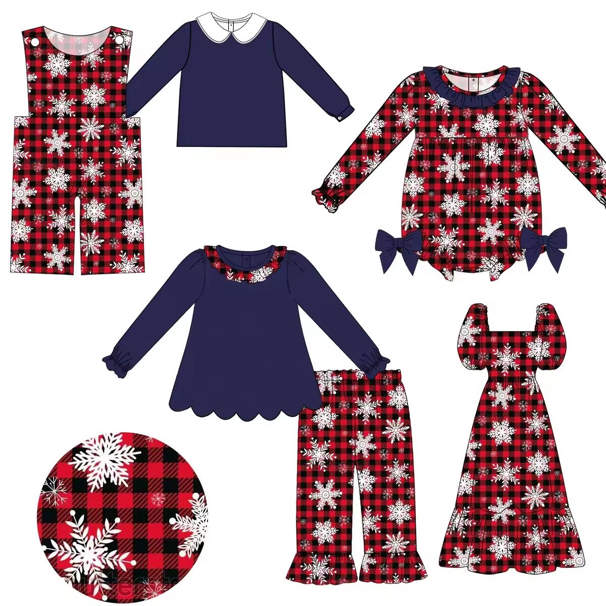 Custom moq 3 mix size eta 6-8weeks Black and red plaid snowflake print mixed set