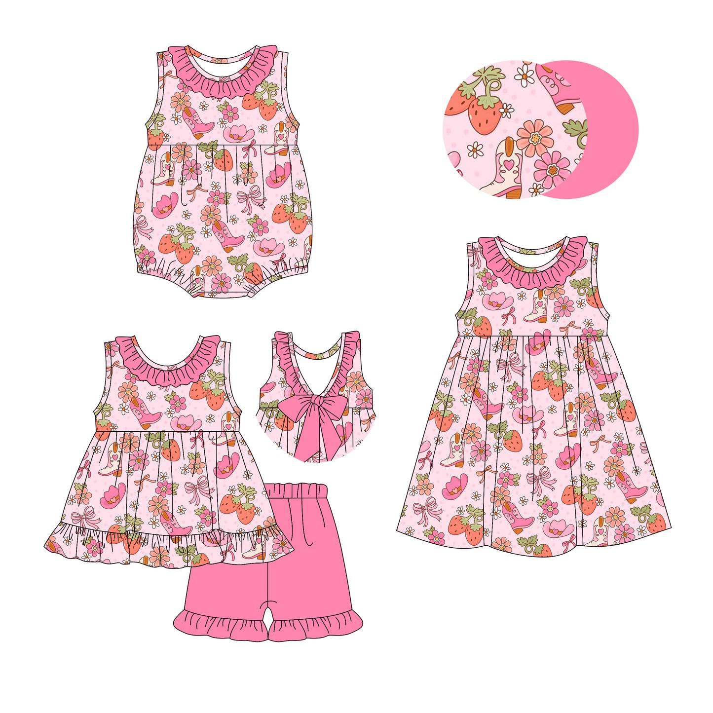 2.28 custom each style moq 5eta 4-6week Sibling Sister boot floral baby girl short sleeve shorts sets and dress and rompers match family design