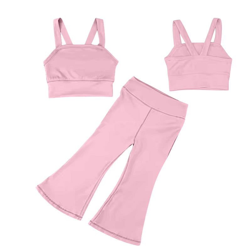7.4 custom each style moq 5eta 4-6week baby girls clothes pink Yoga Suit vest Pants Set