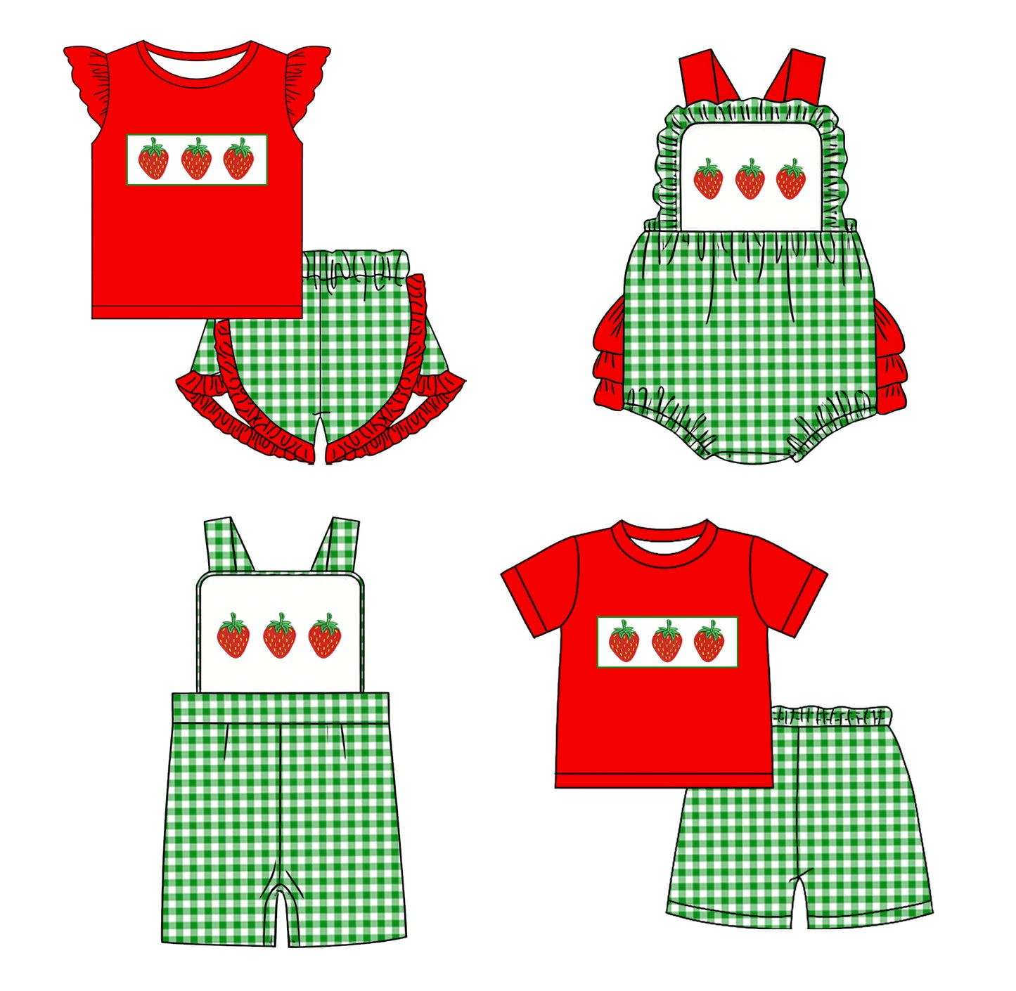 25.12.30 custom each style moq 5 eta 6-8week Sibling Sister strawberry baby short sleeve shorts sets 2 and romper 2 match design