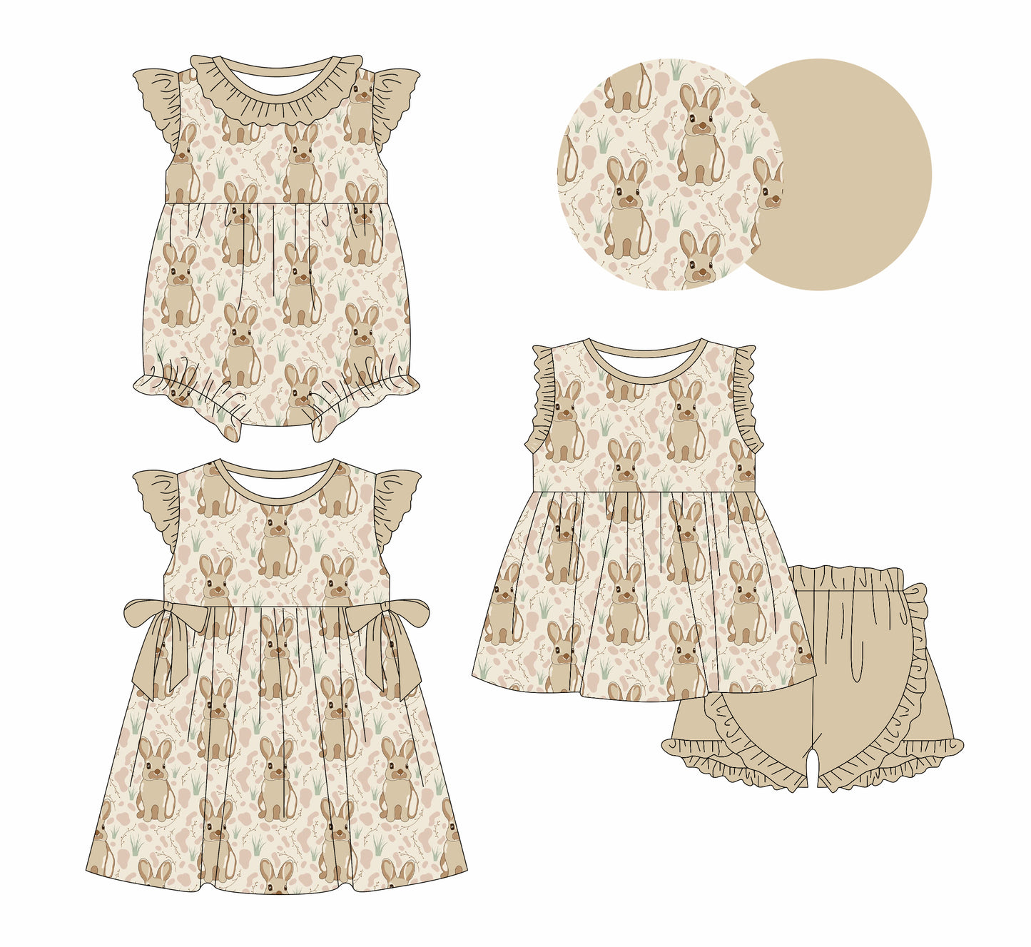 25.12.12 custom each style moq 5 eta 6-8week Sibling Sister bunny baby short sleeve shorts sets and romper and dress match design