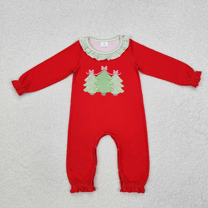 RTS NO MOQ Lighted Christmas Tree Pattern Red Romper & Long Sleeve Pants Set for Infant Boys and Girls