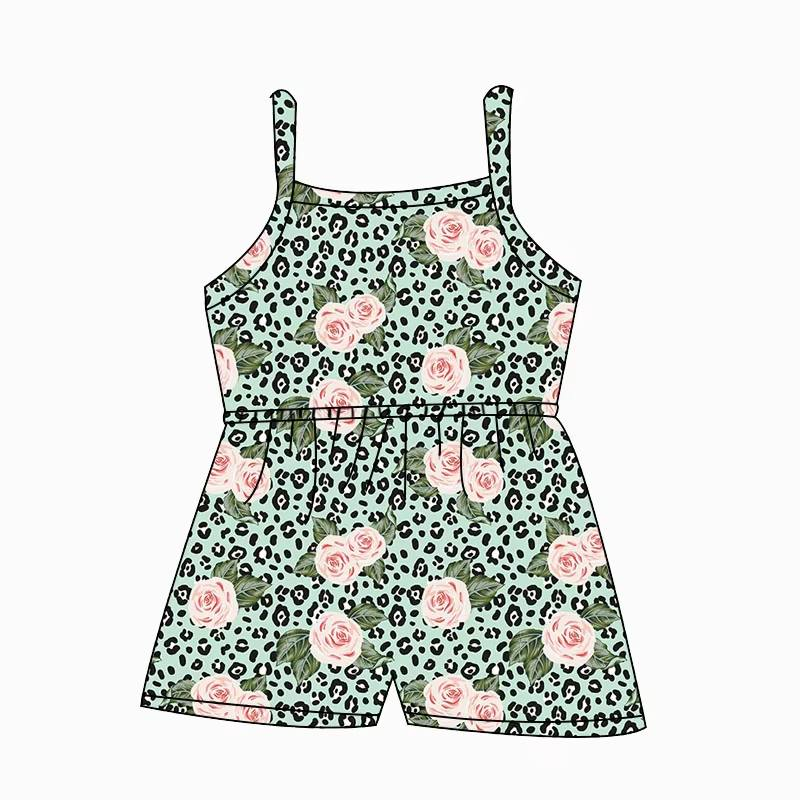 Custom moq 5 mix size milk silk summer baby girl clothes floral leopard suspender jumpsuit-25.8.9