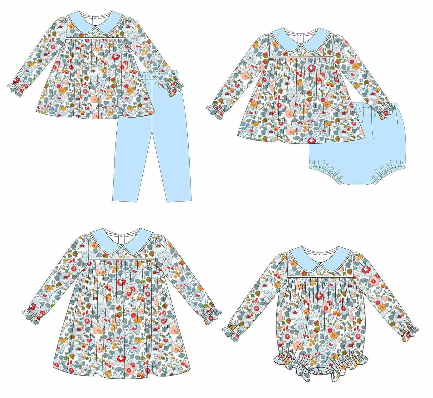 Custom moq 5 each style eta 6-7weeks baby boy clothes floral long sleeve pants set and brief sets and dress and romper 2-25.9.4
