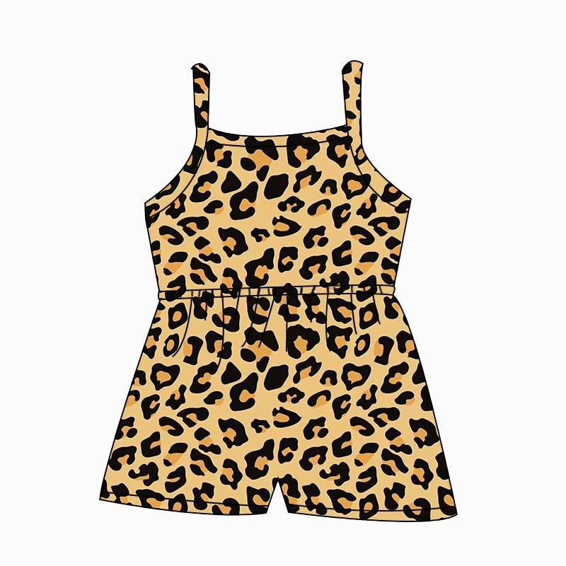 Custom moq 5 mix size milk silk summer baby girl clothes leopard suspender jumpsuit-25.8.9