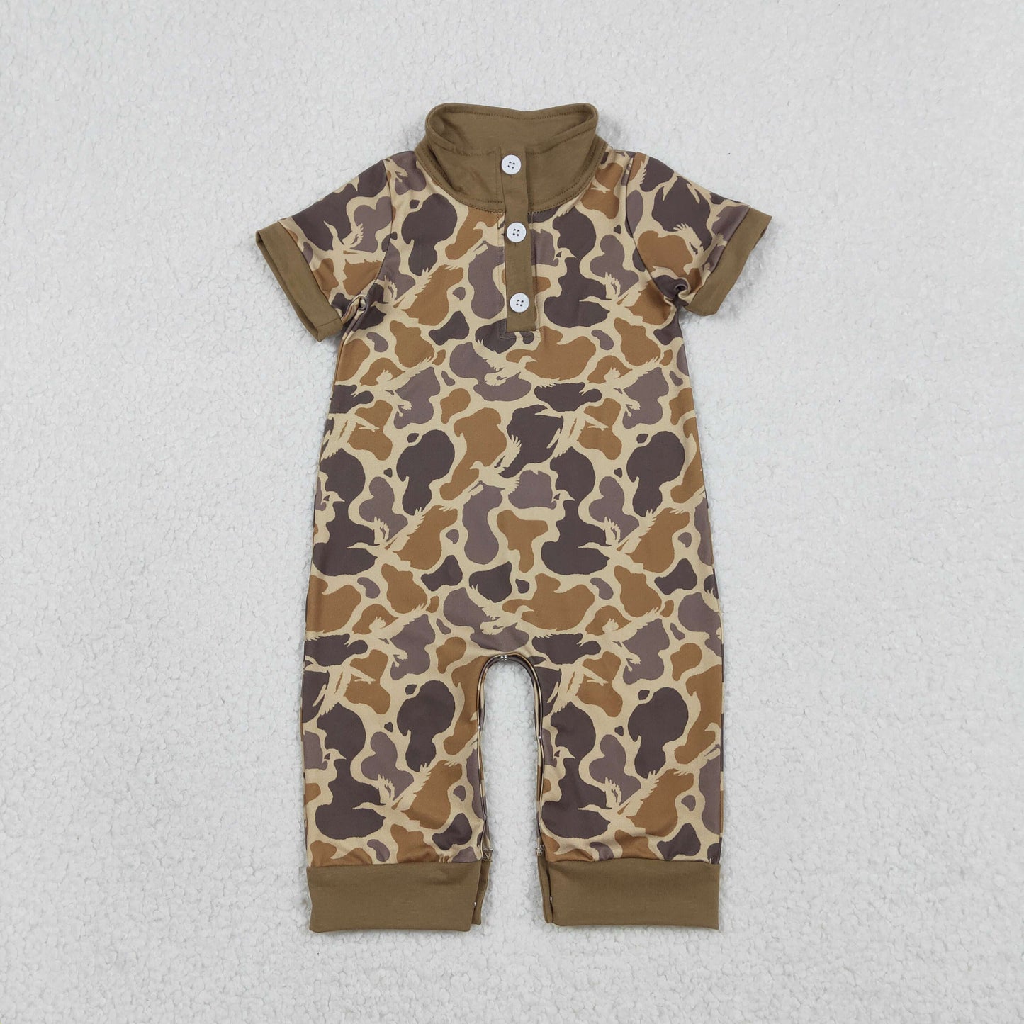 RTS NO MOQ(In Stock ) SR3638 Gray-brown camouflage button-down collar short-sleeved jumpsuit