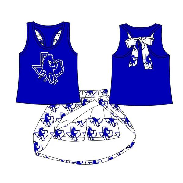 Custom moq 5 each style eta 6-7weeks baby girl clothes team blue short sleeve skirt sets-25.8.25