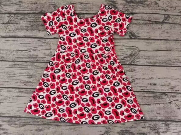 custom moq 5 eta 6-7weeks team baby girls clothes G red short-sleeved dress