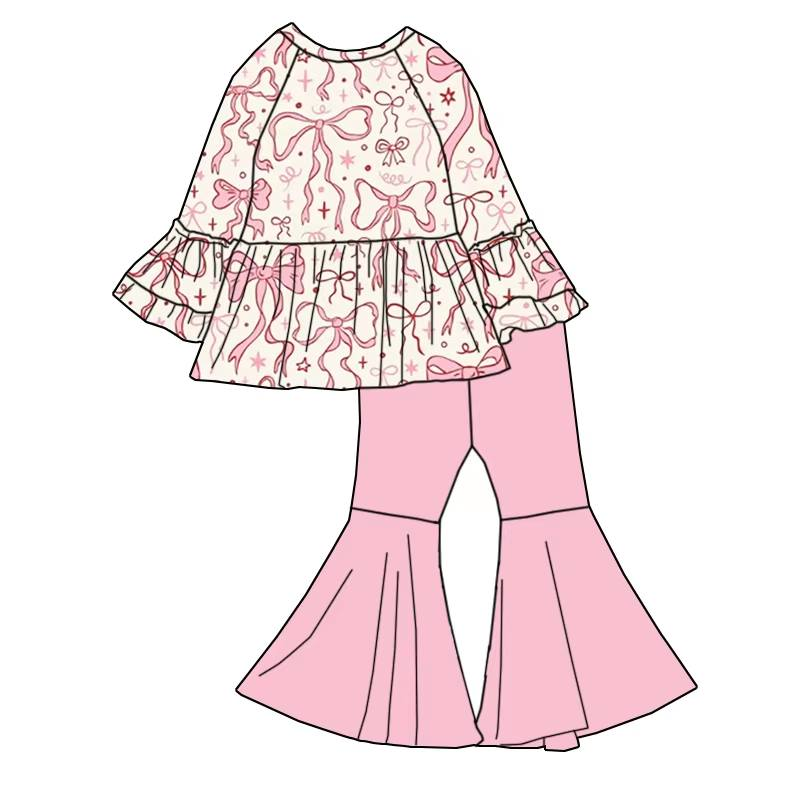 Custom moq 5 each style eta 6-7weeks baby girl clothes bow long sleeve pants sets-25.8.1