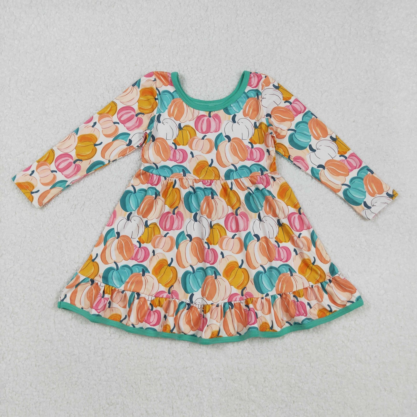 RTS NO MOQ(In Stock) GLD1264 Pumpkin Pattern Beige Long-Sleeved Dress
