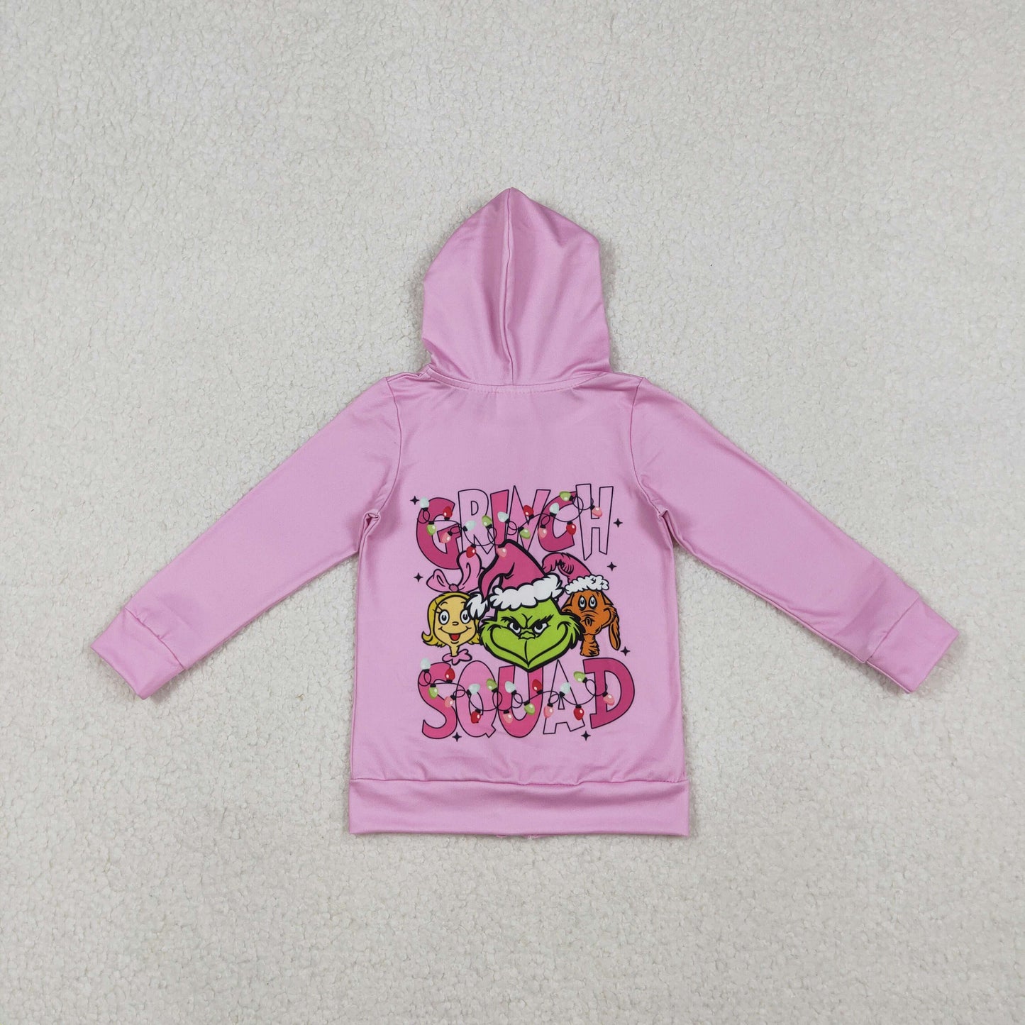 12/18m-7/8t RTS NO MOQ(In Stock) GT1142 cartoon Squad Plaid Pocket Rose Red Zipper Hooded Long-Sleeved Top