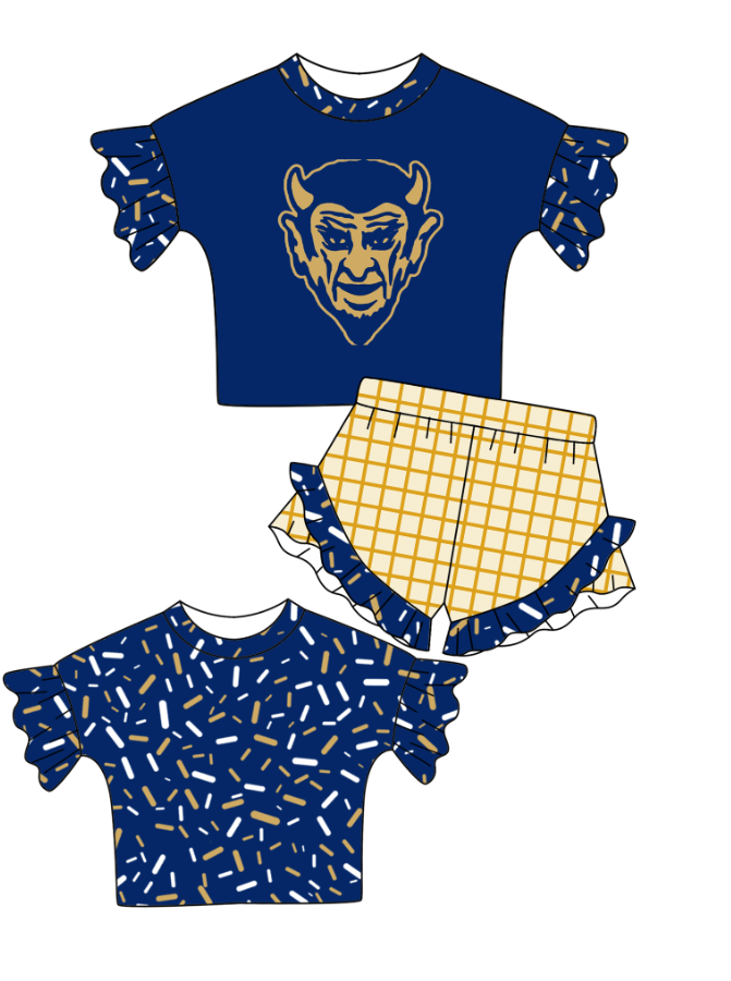 Custom moq 5 mix size milk silk summer teams baby girl clothes blue short sleeve shorts sets