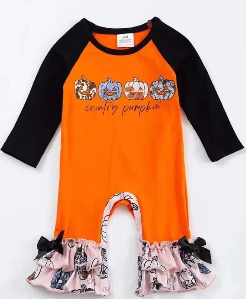 bby girls clothes pum pkin orange and black long sleeve romper moq 5 custom