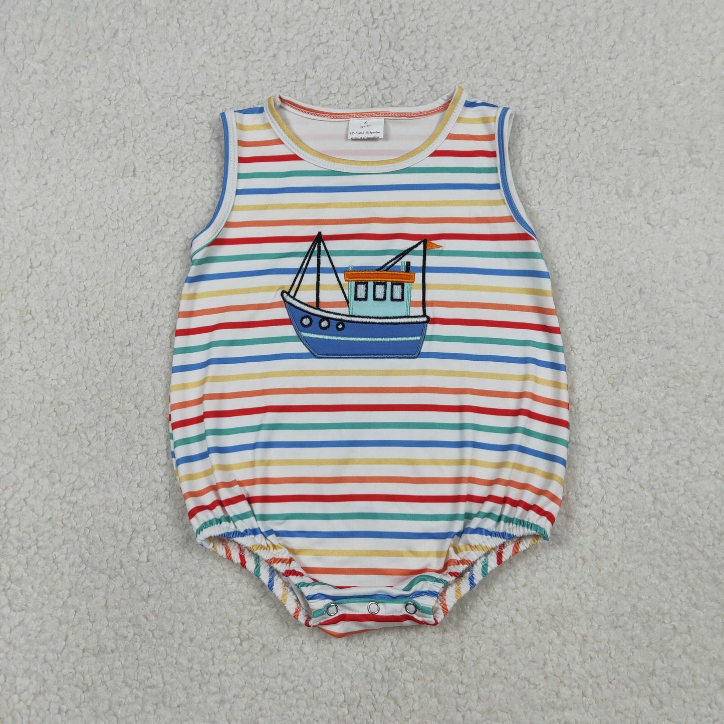 RTS NO MOQ(In Stock ) SR3733 Embroidered Ship Colorful Striped Vest Jumpsuit