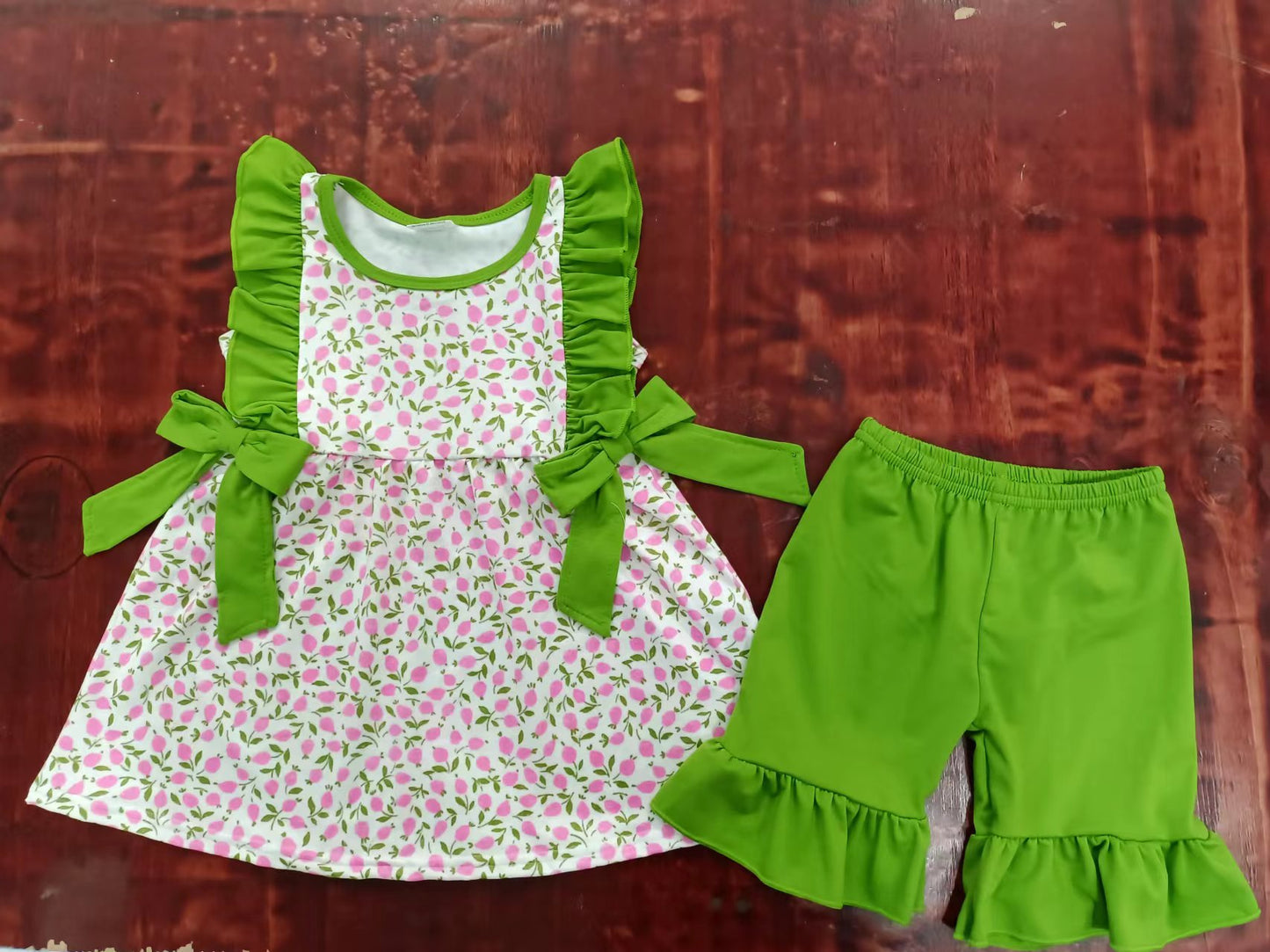 custom moq 5 eta 4-6weeks summer baby girls clothes leopard green flying sleeve shorts sets