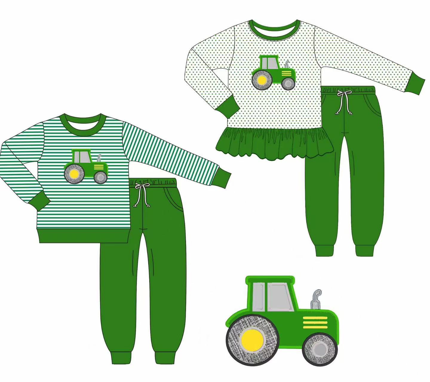 Custom moq 5 each style eta 6-7weeks baby girl clothes green long sleeve pants sets 1 and sets 2-25.8.9