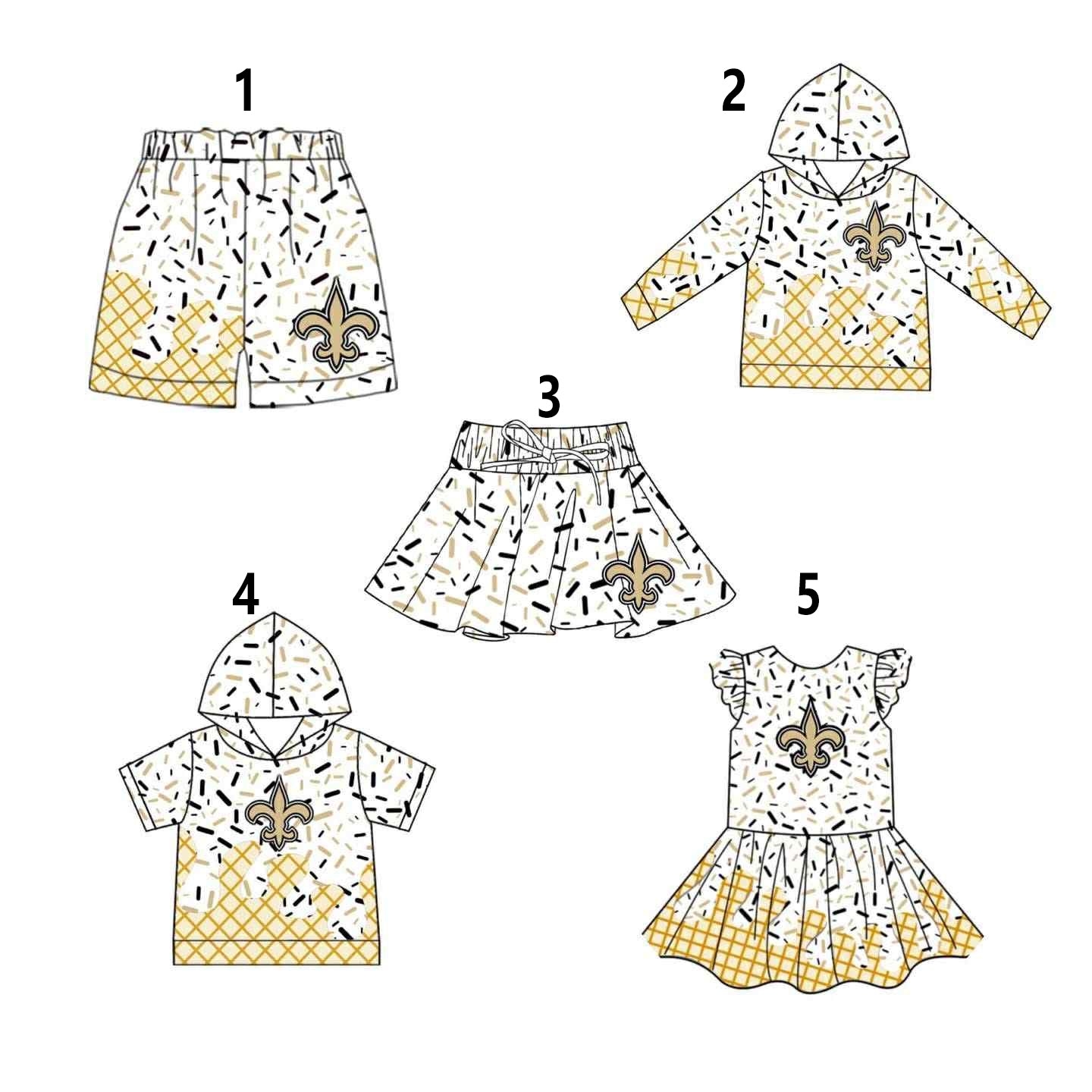 Custom moq 5 mix size milk silk baby girls clothes team Golden Arrow Ice Cream Clothes