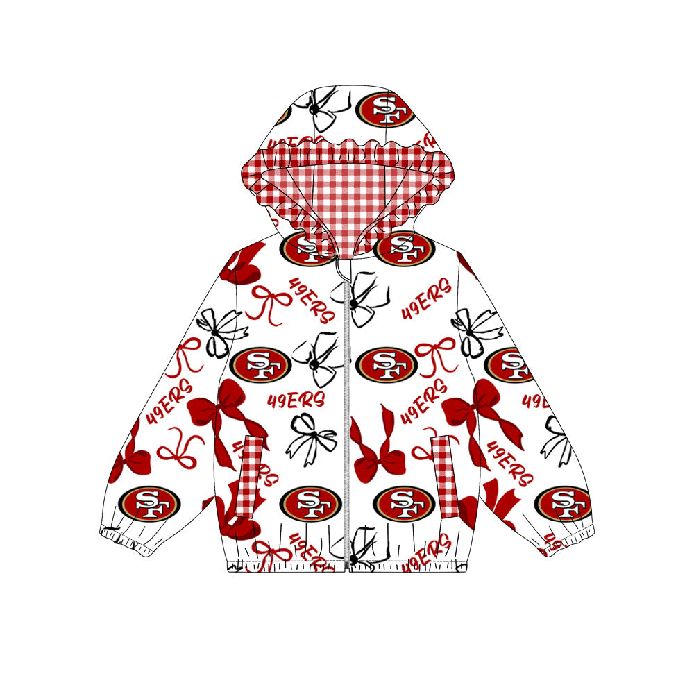 Custom moq 8 mix size milk silk summer team baby girls clothes bow red hooded long sleeve top-25.9.30