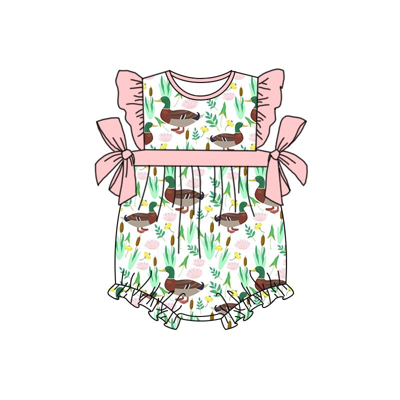 SR0849 Duck floral pink lace bow vest jumpsuit