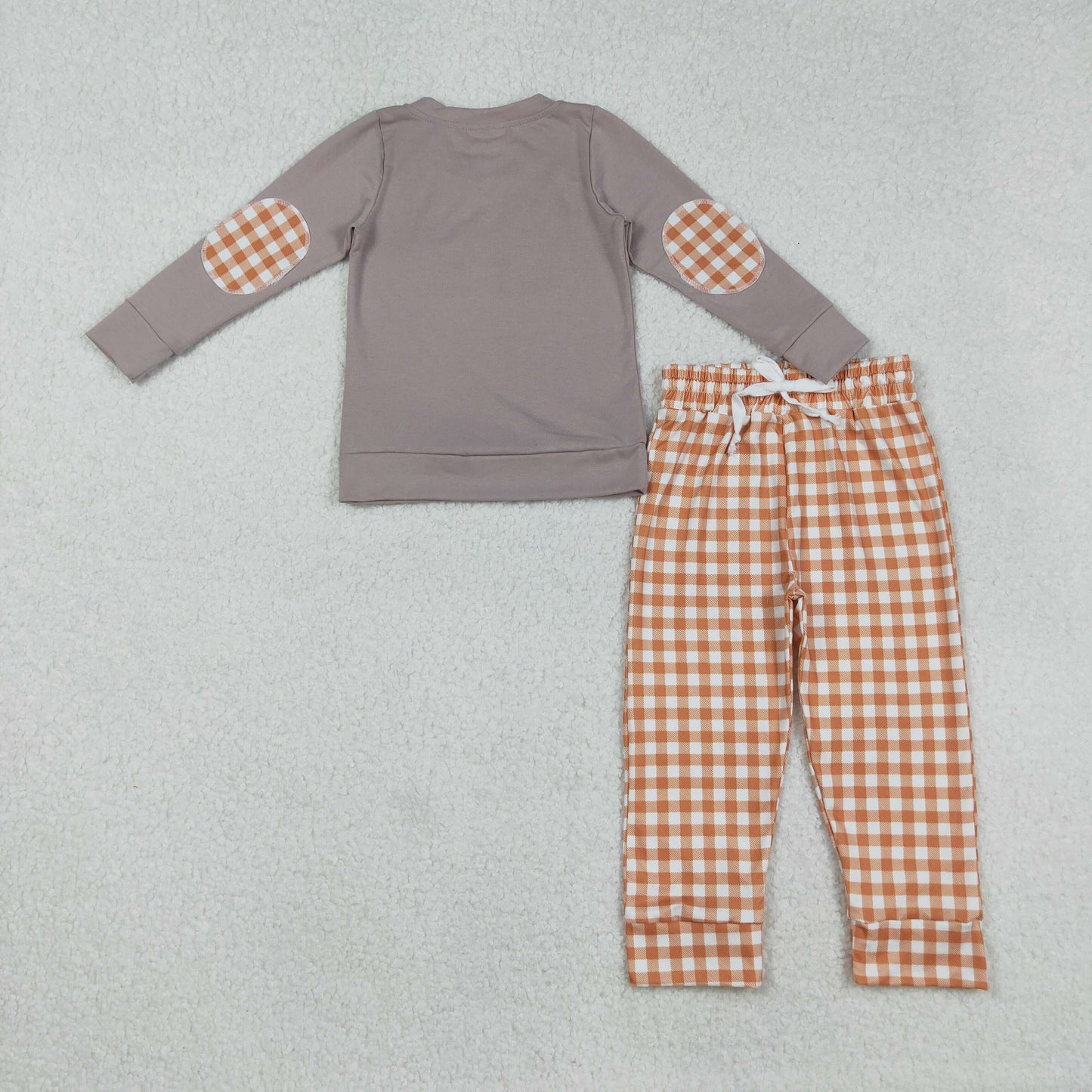 RTS NO MOQ(In Stock) BLP1098 Embroidered Halloween Jack-O'-Lantern Puppy Long-Sleeved Orange Plaid Pantsuit