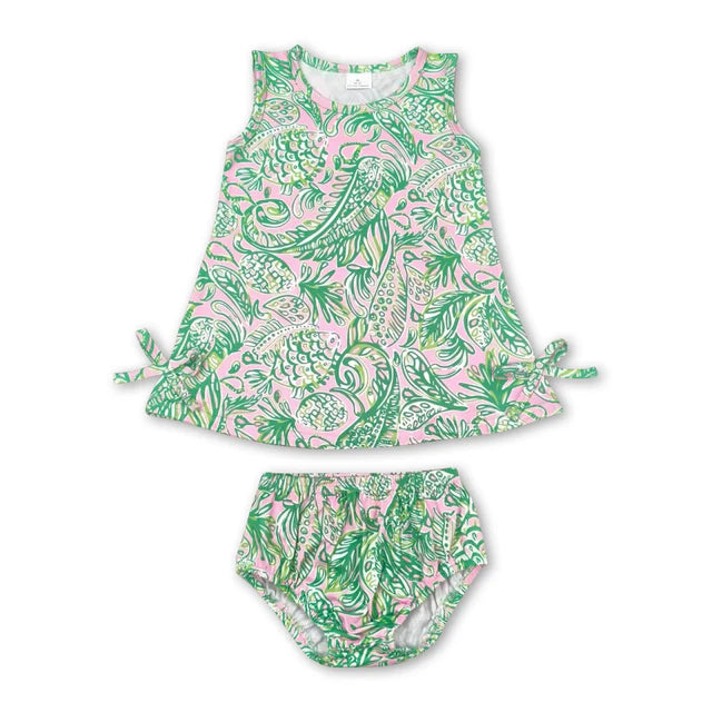 RTS NO MOQ Sibling Baby Girls Flowers Tunic Top Bummies Outfits Sets