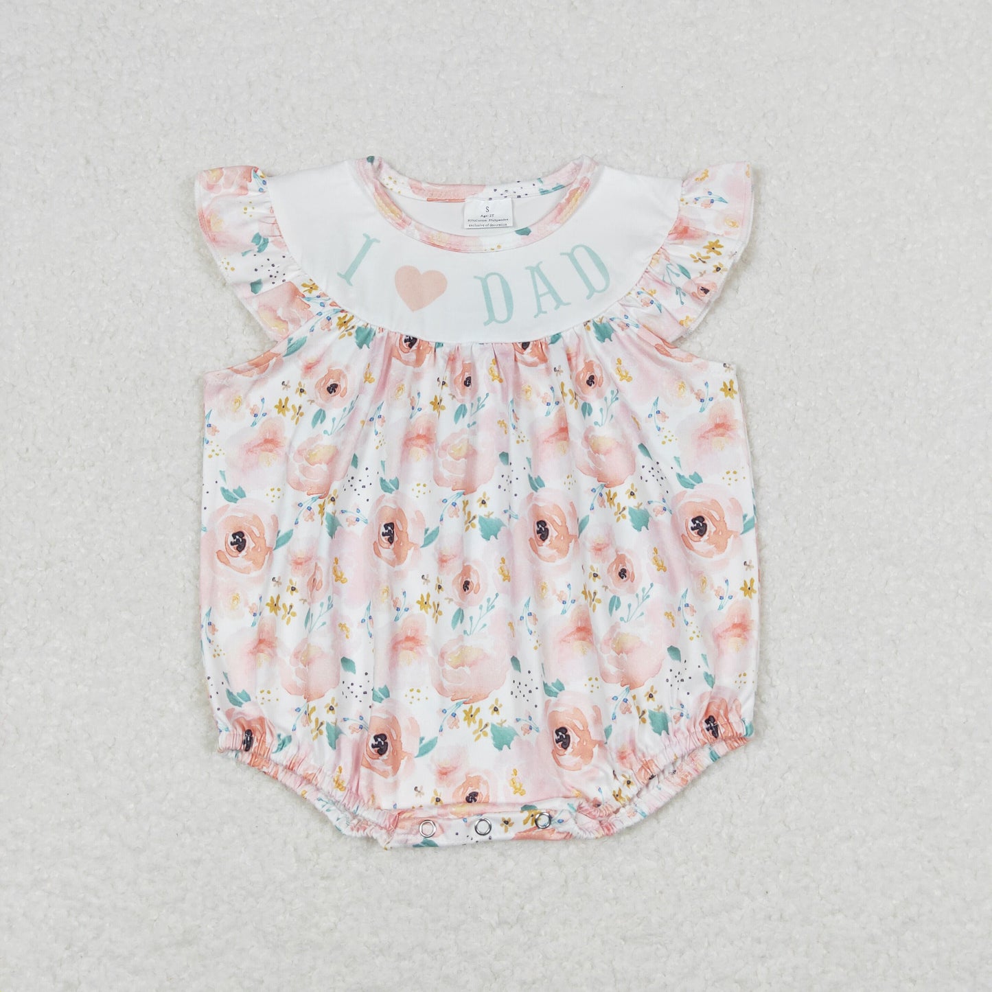 RTS NO MOQ(In Stock) I love dad letter pink flower short-sleeved jumpsuit