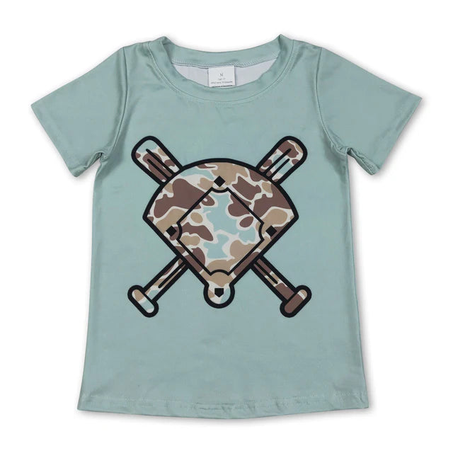 RTS NO MOQ Sibling Baby Boys Short Sleeve Camo Baseballs Team T-shirts Top