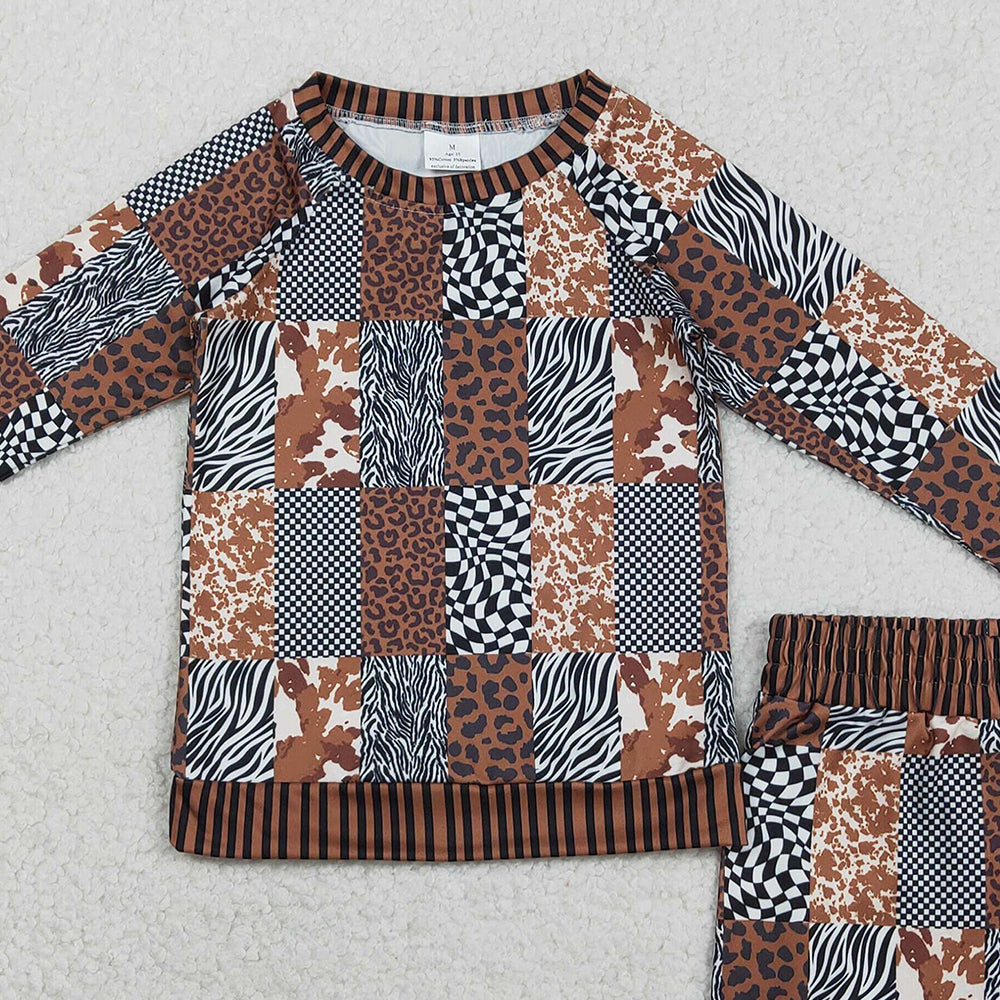 RTS NO MOQ GLS0079 Baby Girls Western Style Clothes Set Leopard Cow Print Checked Top with Shorts Cute Animal Pattern Outfit for Infants