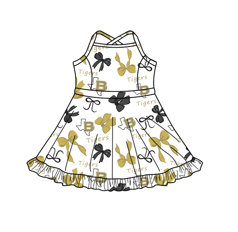 custom moq 5 mix size XY063005 Baby Girls Bows Print Strap Knee Length Yoga Skort Dress