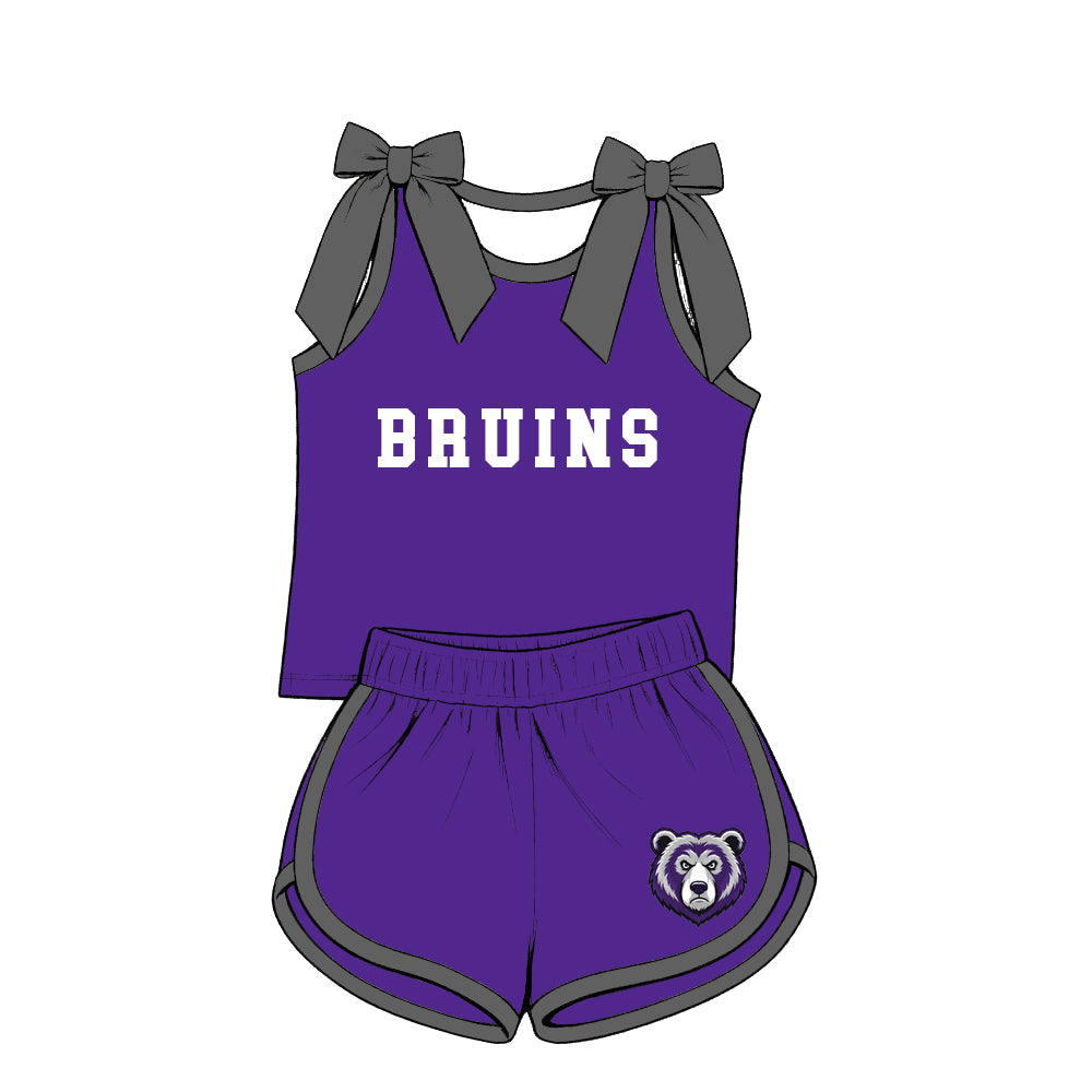 custom moq 5 mix size XY071805 Baby Girls Letter Printed Bow Sleeveless Top Shorts Summer Team Clothes Set