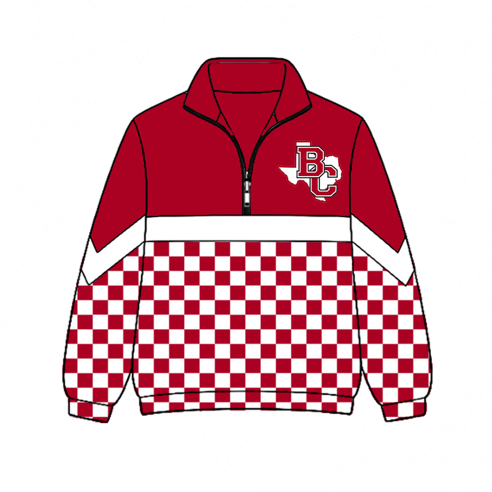 custom moq 5 mix size XY072205 Baby Kids Checked Zip Pullover Long Sleeve Team Top