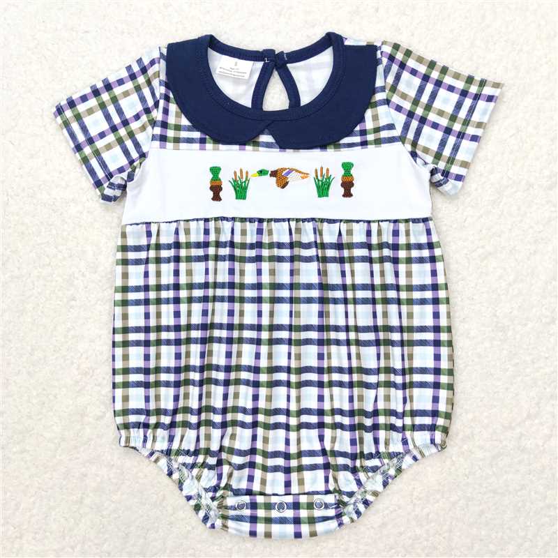 RTS NO MOQ Sibling Baby Boys Shirt Shorts Summer Embroidery duck Rompers Outfits Clothes Sets