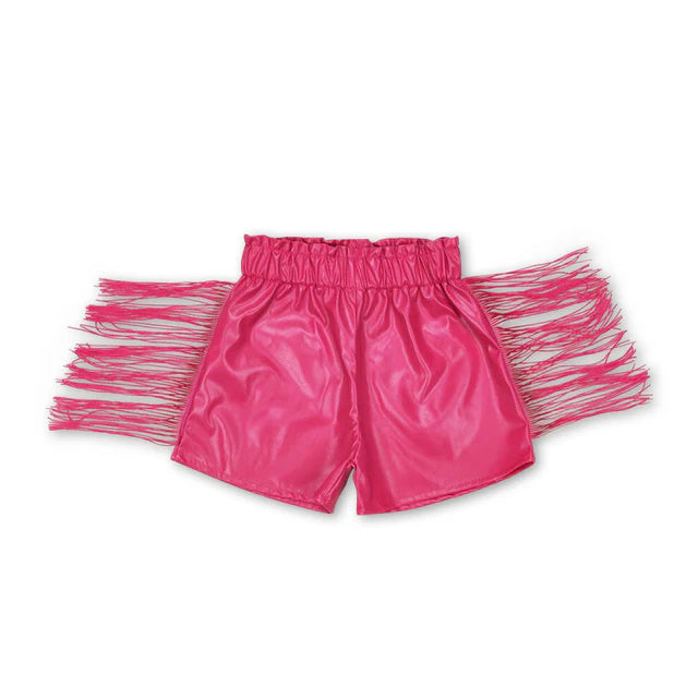 RTS NO MOQ Sibling Baby Girls Tassels Fashion Sibling Sister Pleather Shorts