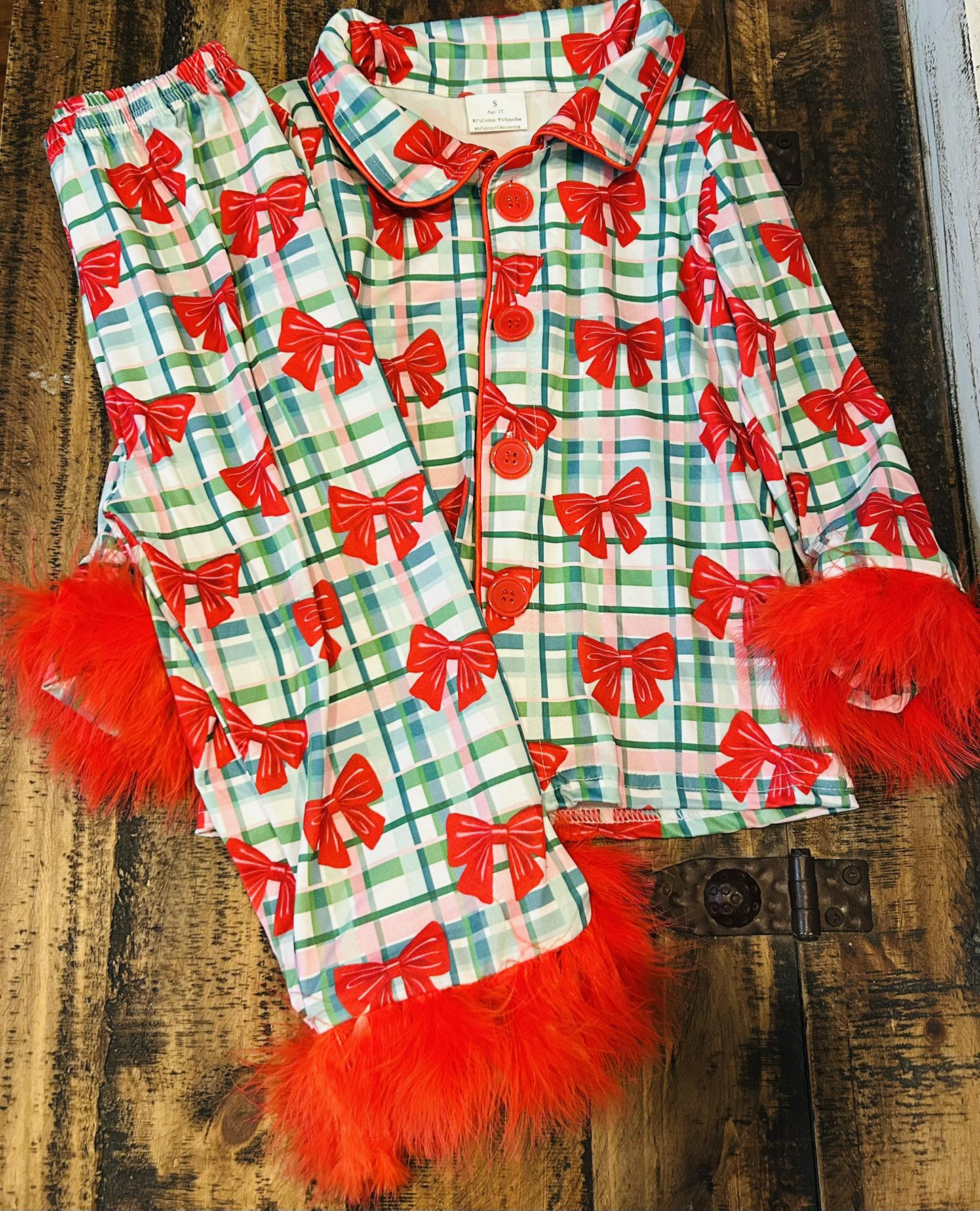 RTS NO MOQ Sibling Baby Girls Christmas Pink Plush Button Long Sleeve Long Pants Pajama Set